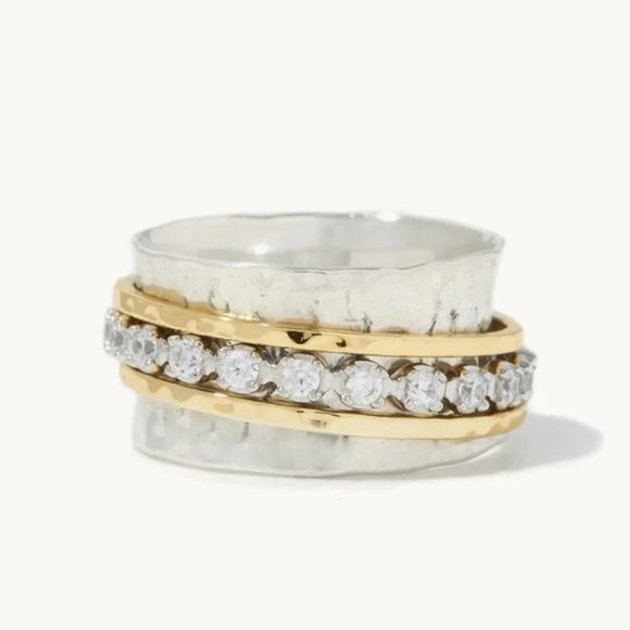 Aria Jewelry Ideaure Aria Spinner Ring Two Tone Silvergold Size 75